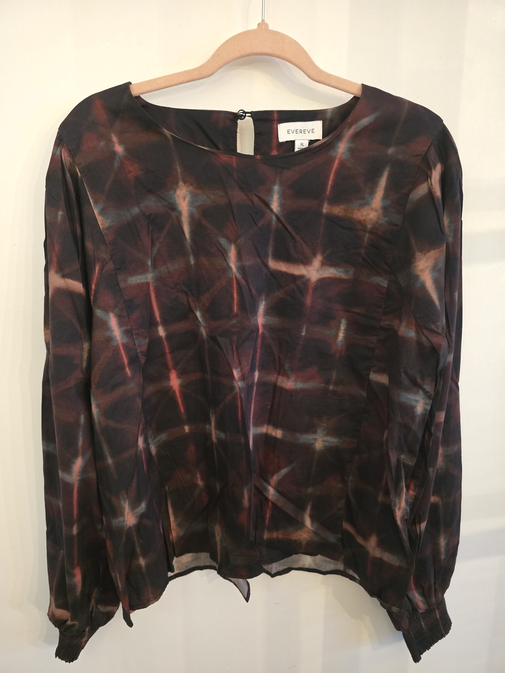 Evereve Black Multi Abstract-Print Long Sleeve Blouse